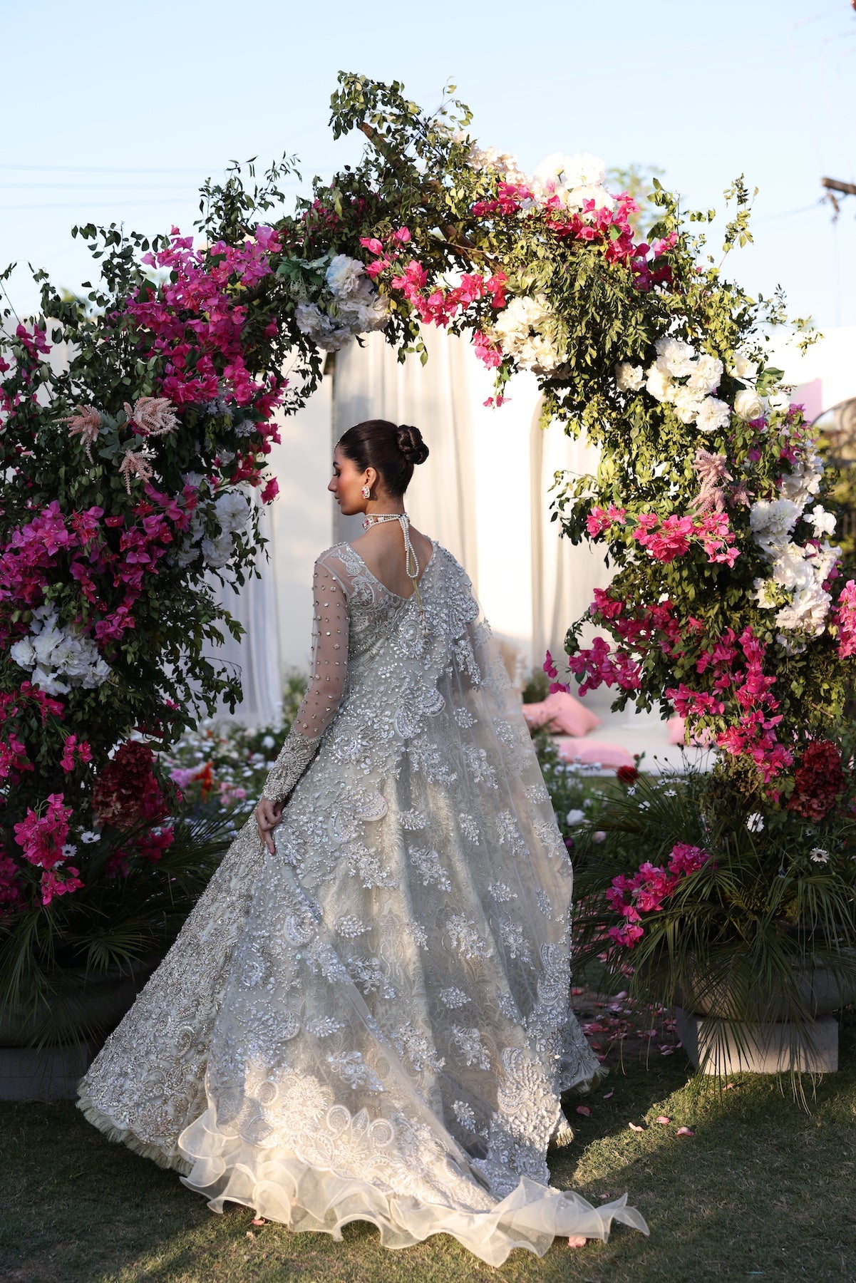 Off-White Embroidered Net Bridal Gown (3-Piece) - Image 10