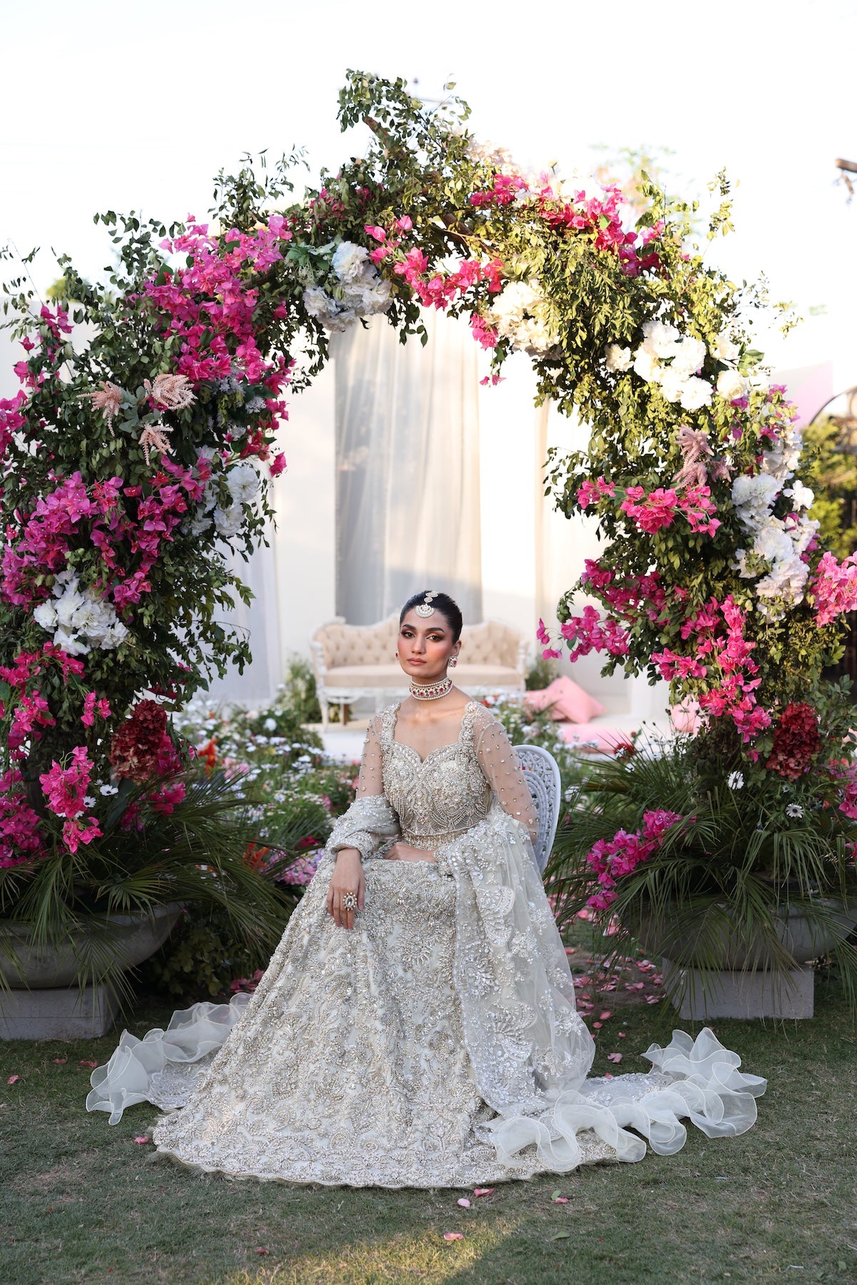 Off-White Embroidered Net Bridal Gown (3-Piece) - Image 5