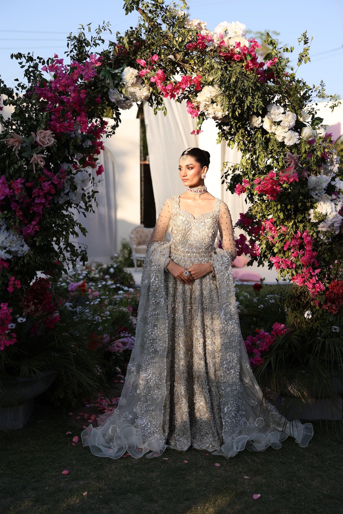 Off-White Embroidered Net Bridal Gown (3-Piece) - Image 8