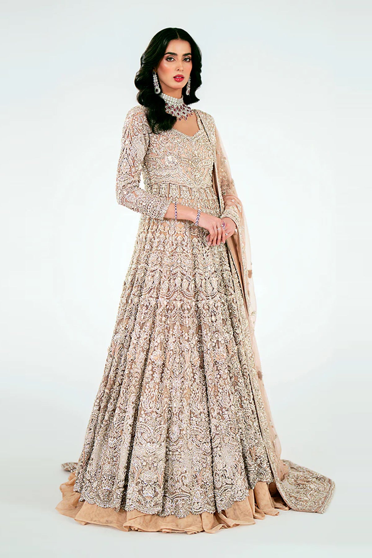 Pakistani Ivory Embellished Bridal Gown (2-Piece) - Image 1