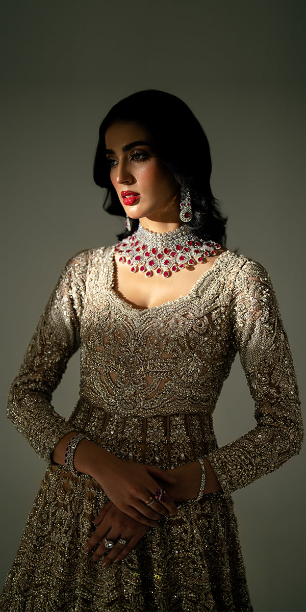 Pakistani Ivory Embellished Bridal Gown (2-Piece) - Image 3