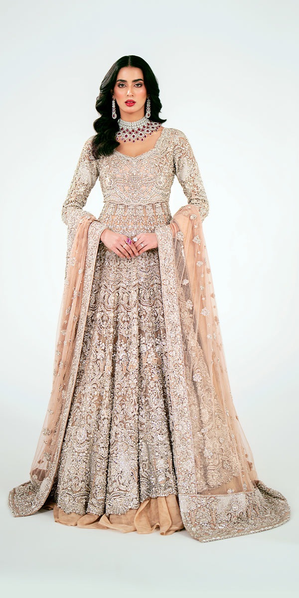 Pakistani Ivory Embellished Bridal Gown (2-Piece) - Image 4