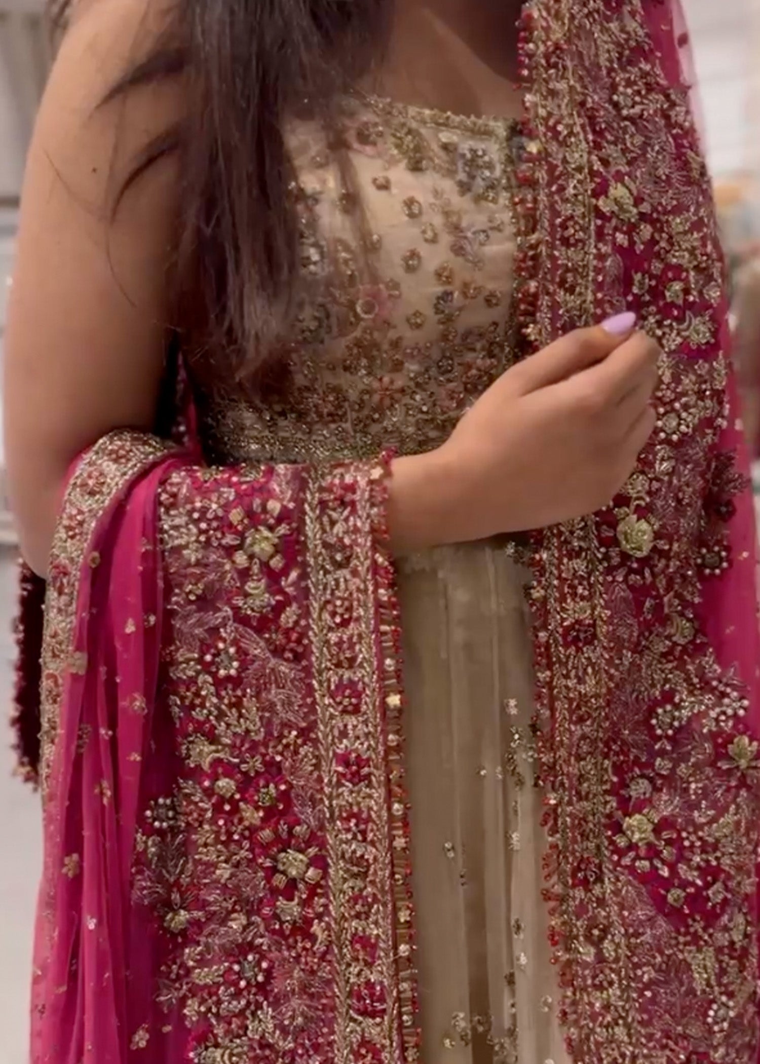 Ivory Zardozi Net Silk Bridal Gown (2-Piece) - Image 2