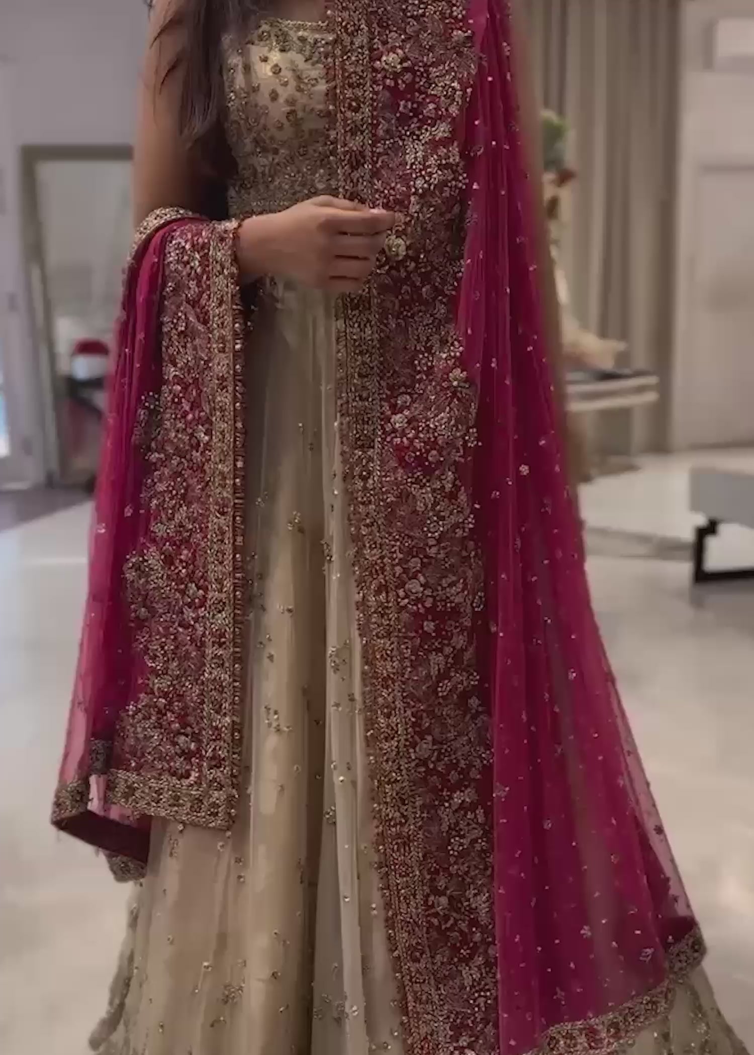 Ivory Zardozi Net Silk Bridal Gown (2-Piece) - Image 3