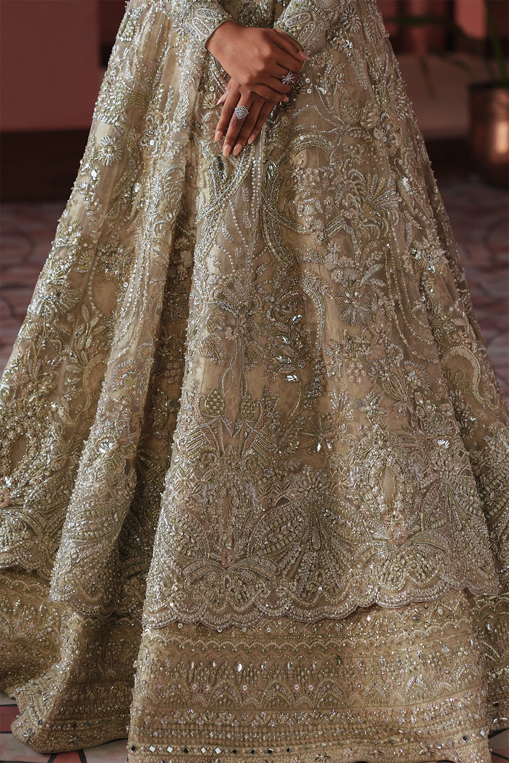 Ivory Beige Zardozi Net Gown (2-Piece) - Image 5