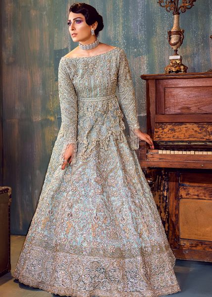 Ivory Embellished Net Bridal Gown (2-Piece) - Image 3