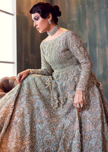 Ivory Embellished Net Bridal Gown (2-Piece) - Image 6