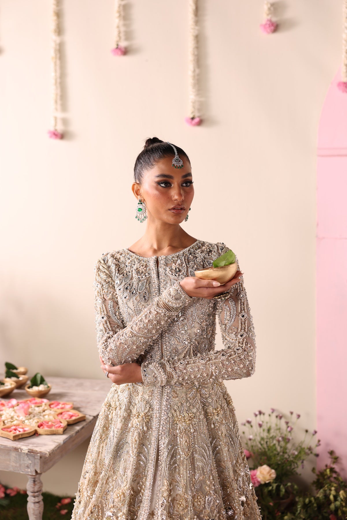 Muted Ivory Embroidered Organza Bridal Gown (2-Piece) - Image 2