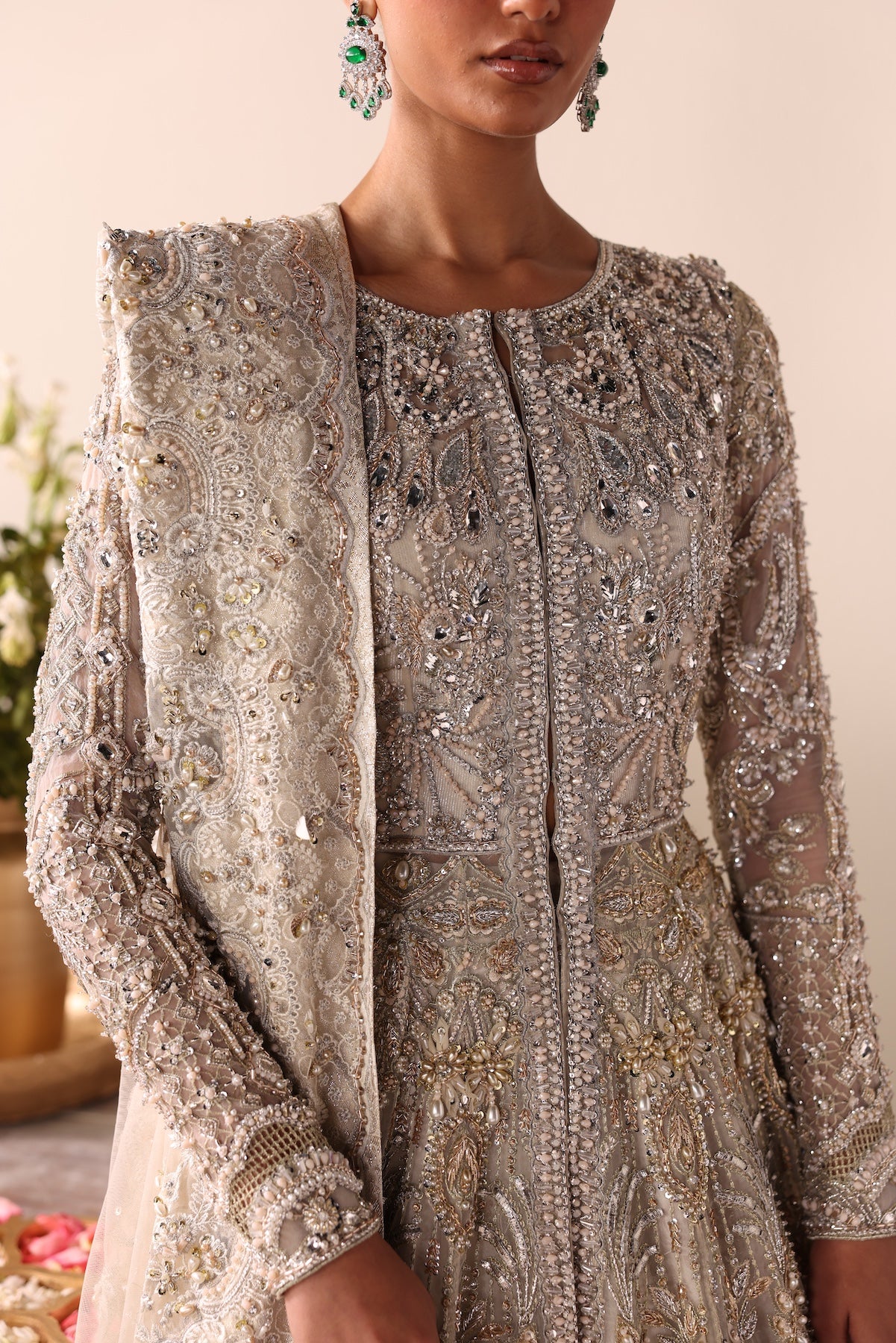 Muted Ivory Embroidered Organza Bridal Gown (2-Piece) - Image 3