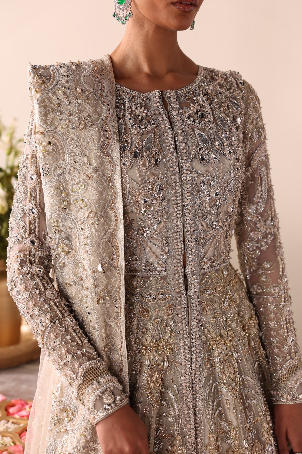 Muted Ivory Embroidered Organza Bridal Gown (2-Piece) - Image 7