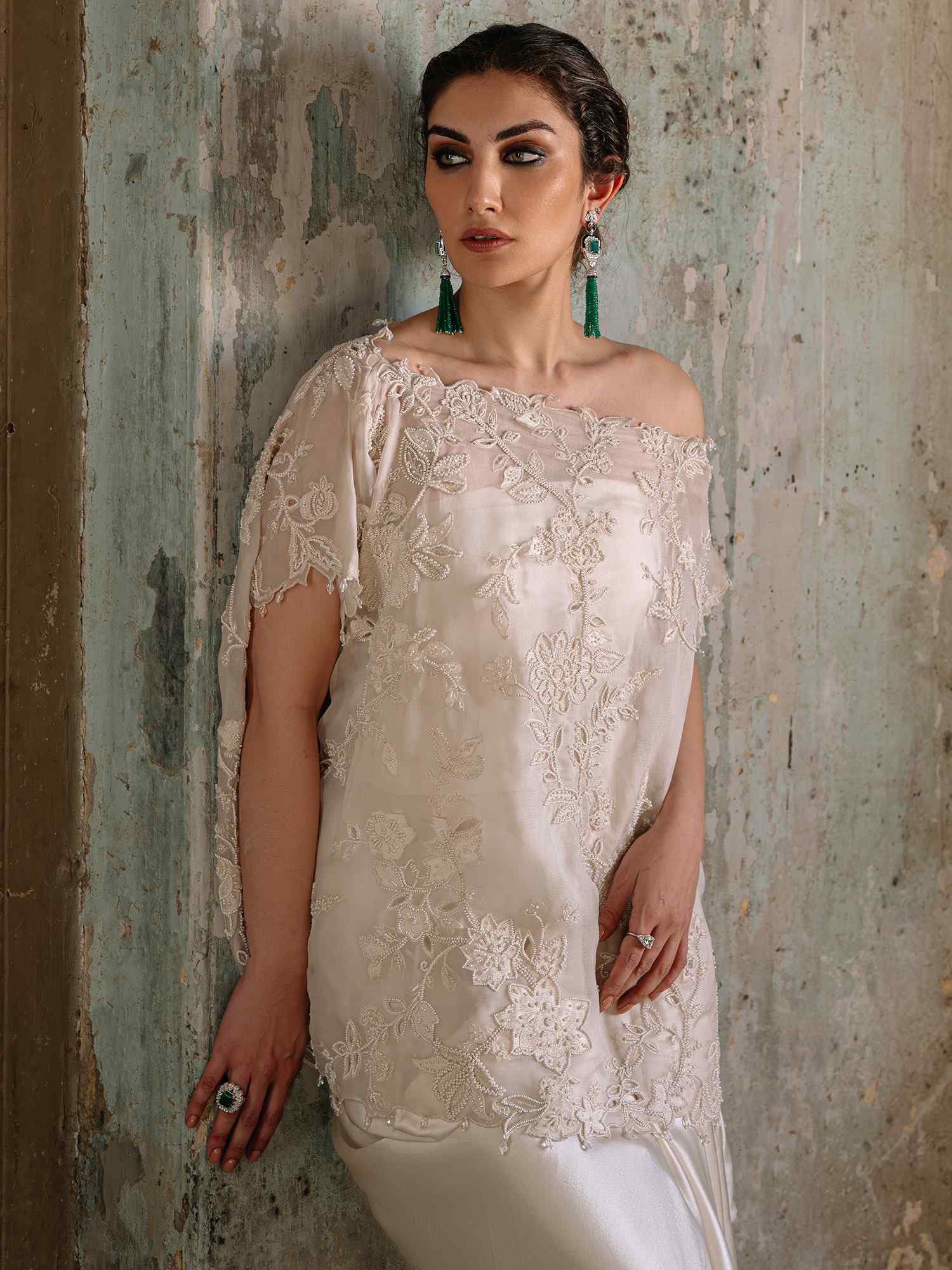 Ivory Embroidered Organza & Satin Silk Gown (2-Piece) - Image 2