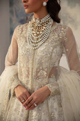 Pakistani Ivory Gold Embroidered Organza Bridal Gown (2-Piece) - Image 4