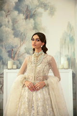 Pakistani Ivory Gold Embroidered Organza Bridal Gown (2-Piece) - Image 6