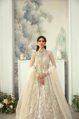 Pakistani Ivory Gold Embroidered Organza Bridal Gown (2-Piece) - Image 7