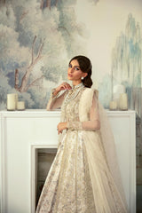 Pakistani Ivory Gold Embroidered Organza Bridal Gown (2-Piece) - Image 8