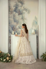 Pakistani Ivory Gold Embroidered Organza Bridal Gown (2-Piece) - Image 9