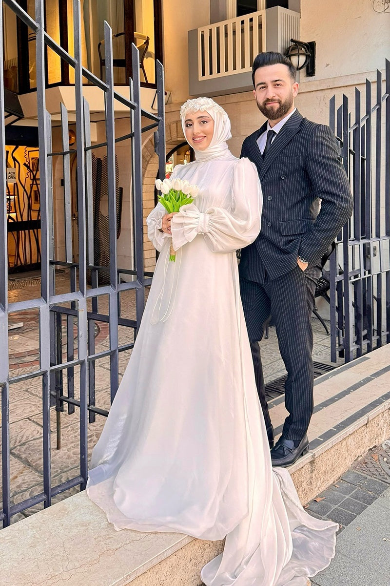 Pakistani Ivory Shine Organza A-Line Bridal Gown (1-Pc) - Image 2