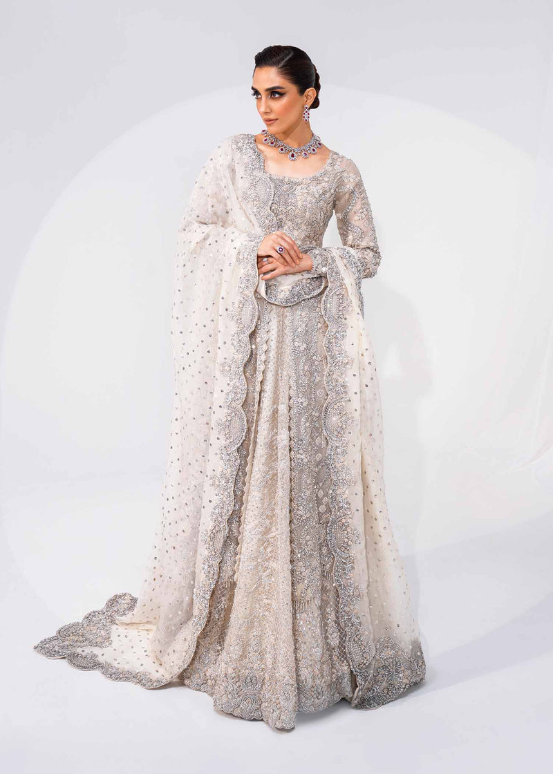 Pakistani Ivory Embroidered Organza Gown Dress (2-Piece) - Image 1