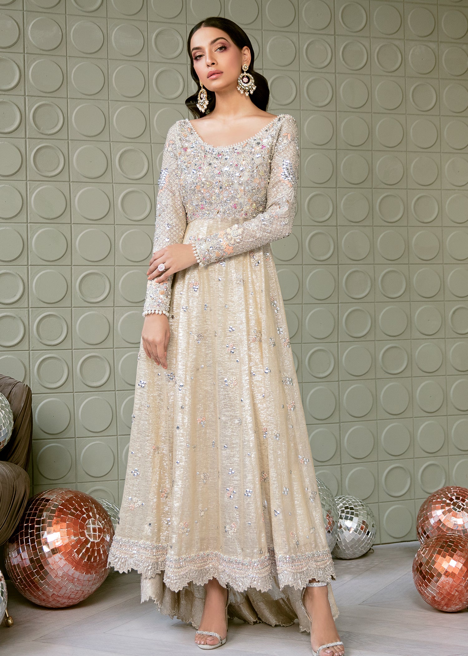 Ivory Embroidered Organza High-Low Gown (2-Piece) - Image 1