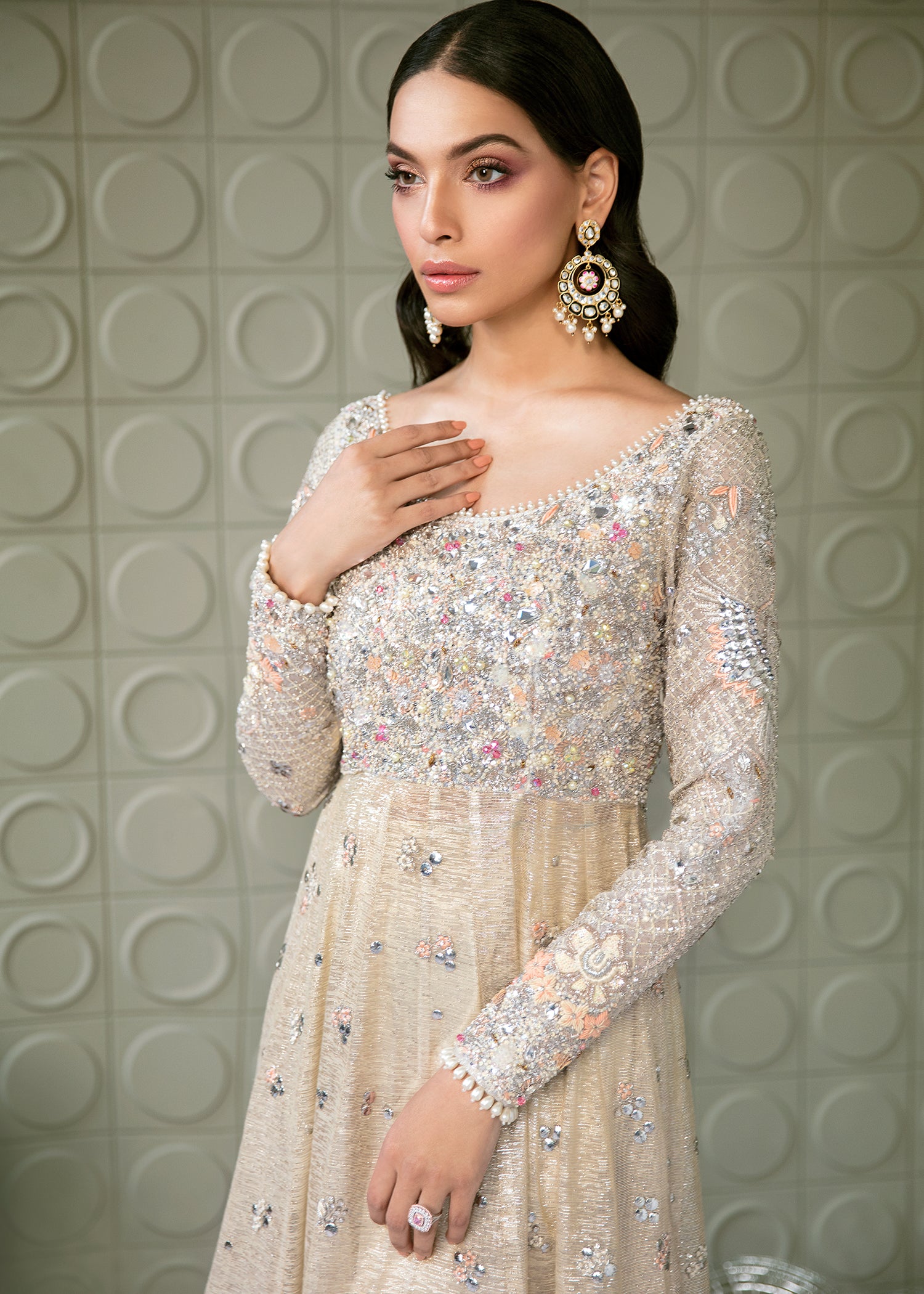 Ivory Embroidered Organza High-Low Gown (2-Piece) - Image 3