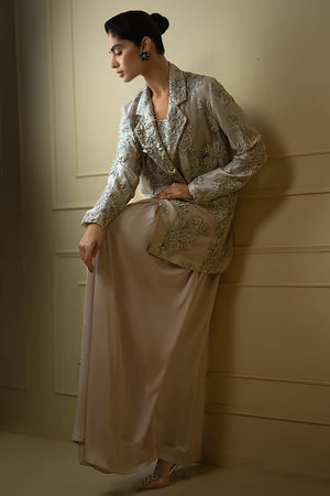 Ivory Embroidered Organza Jacket & Silk Skirt (2-Piece) - Image 5