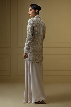 Ivory Embroidered Organza Jacket & Silk Skirt (2-Piece) - Image 7