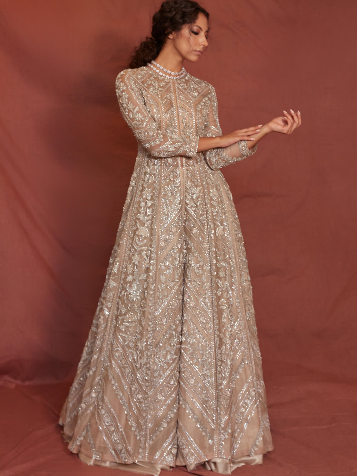Pakistani Nude Zardozi Embroidered Organza Gown (2-Piece) - Image 1