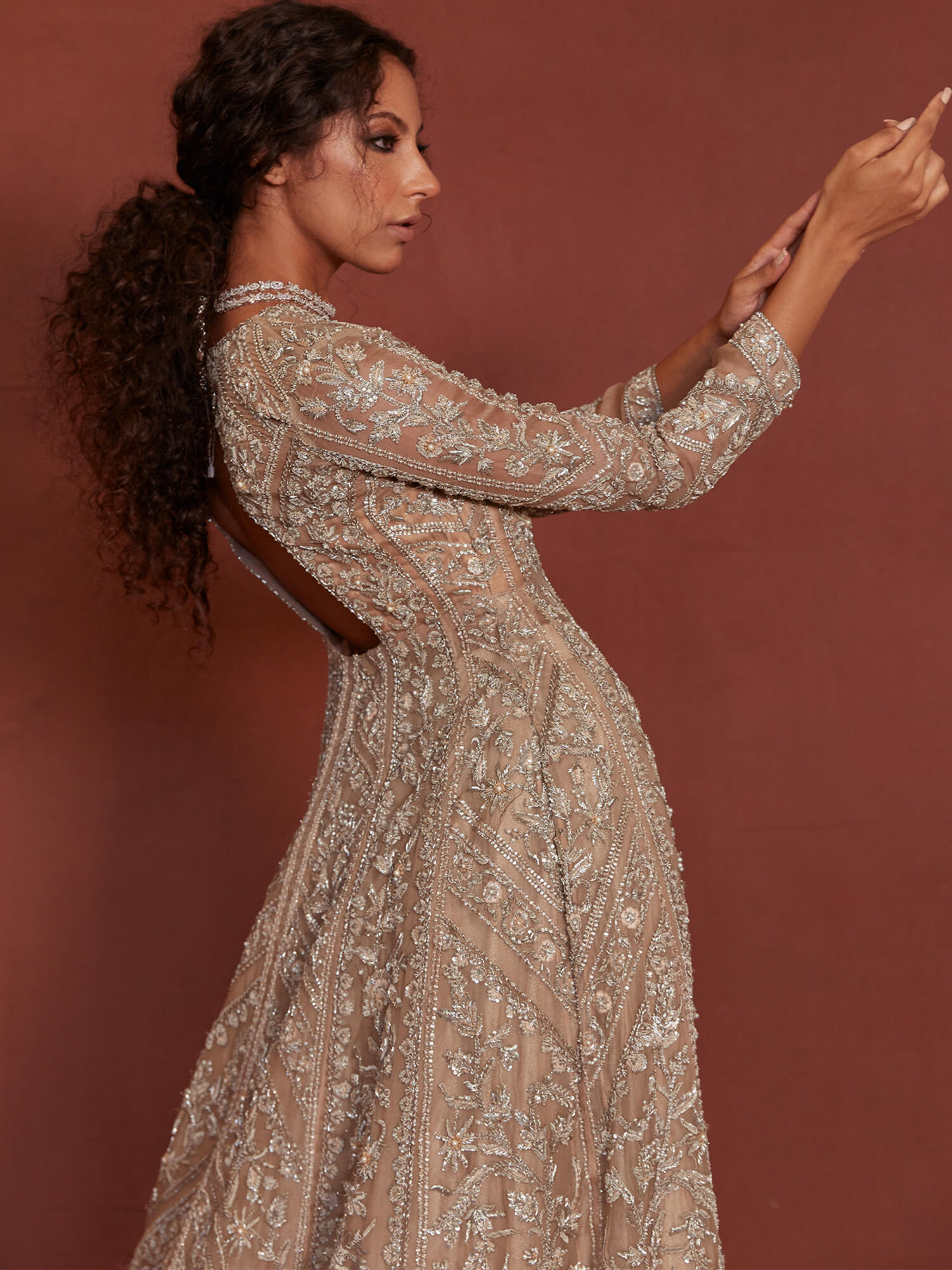 Pakistani Nude Zardozi Embroidered Organza Gown (2-Piece) - Image 2