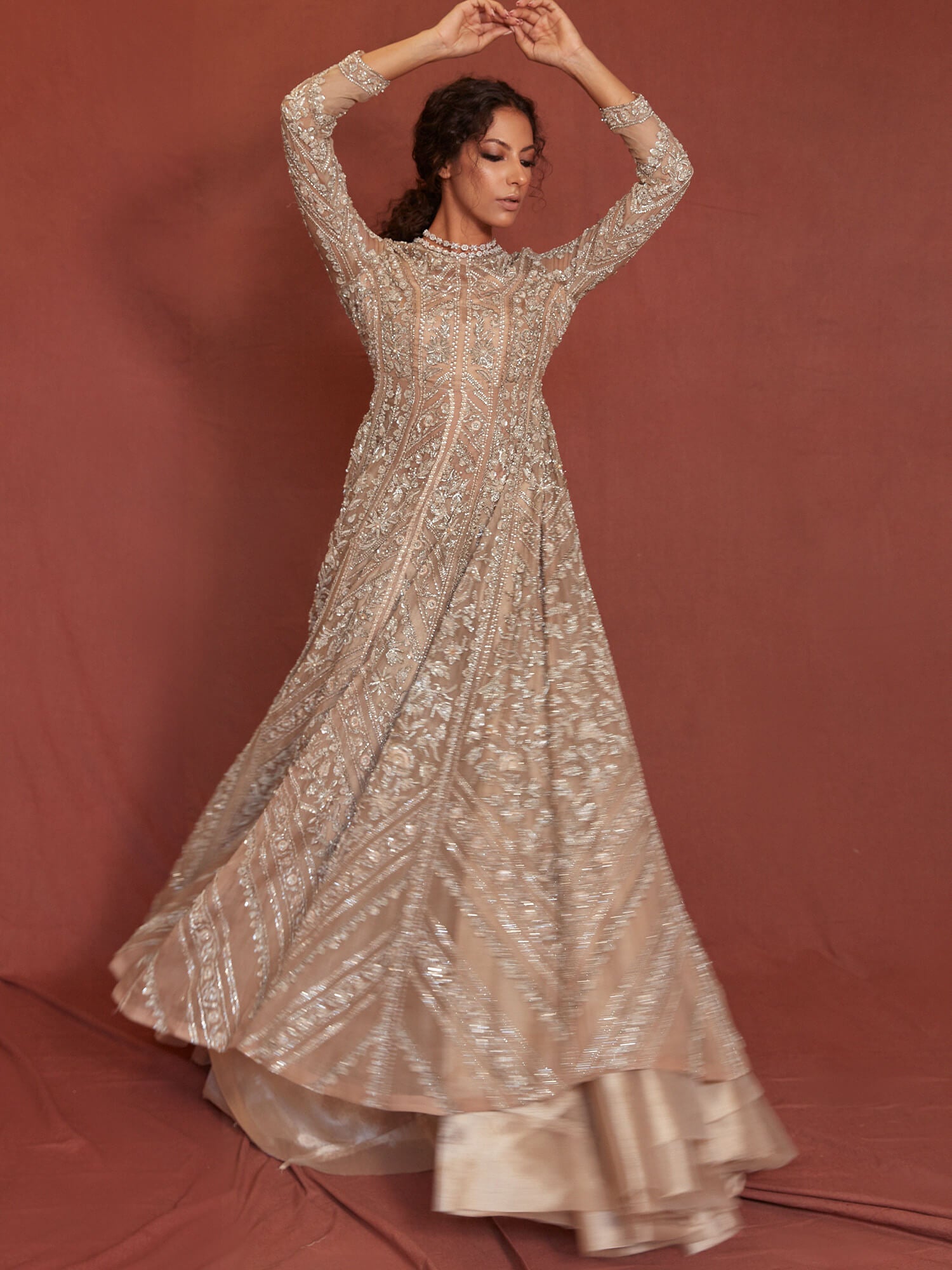 Pakistani Nude Zardozi Embroidered Organza Gown (2-Piece) - Image 3
