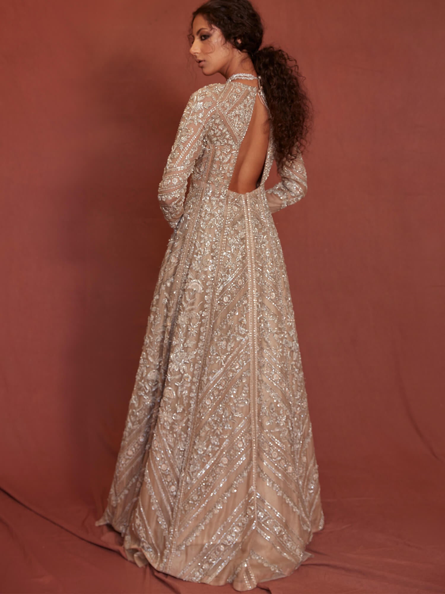 Pakistani Nude Zardozi Embroidered Organza Gown (2-Piece) - Image 4