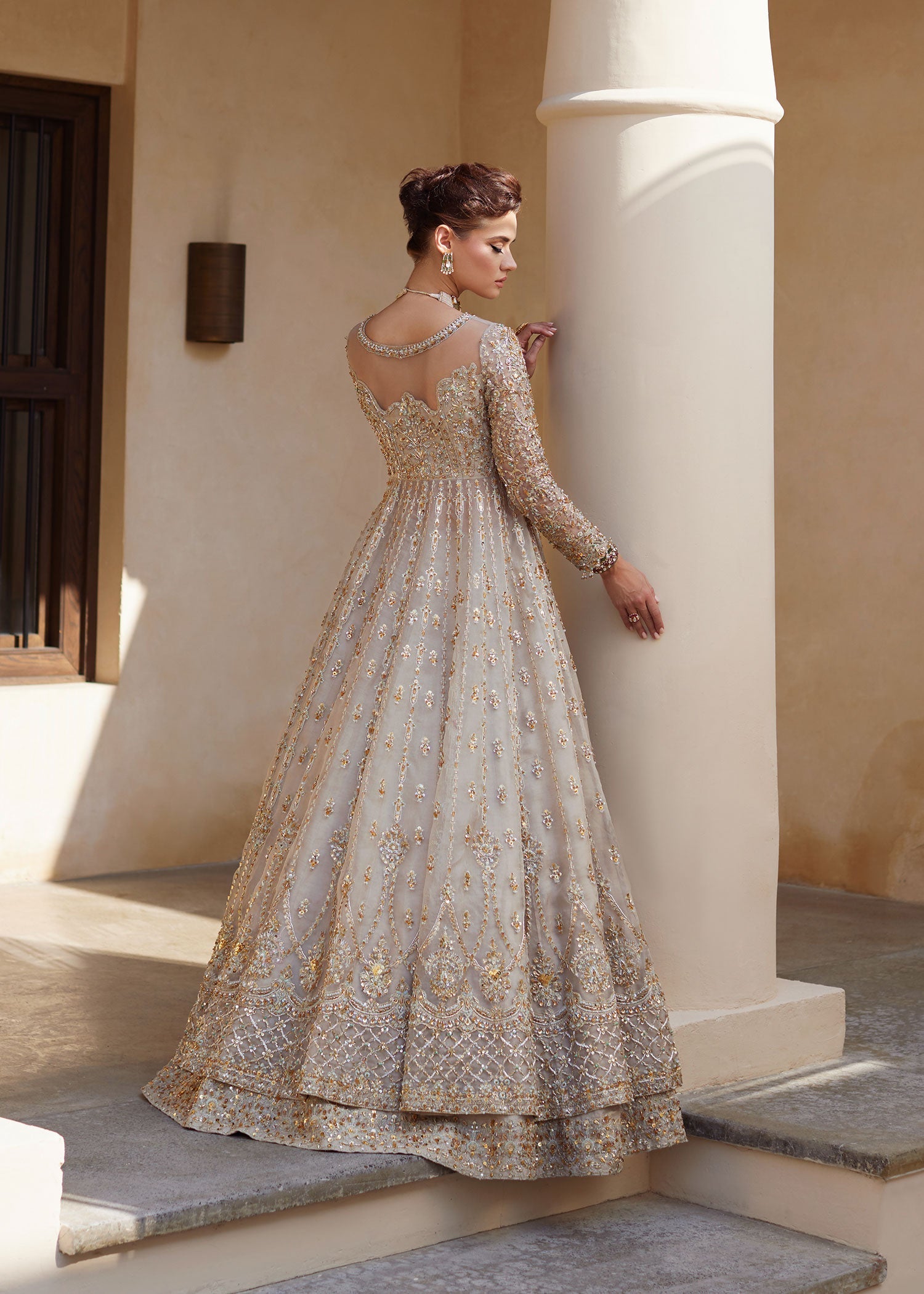 Pakistani Ivory Embellished Organza & Rawsilk Bridal Gown (3-Piece) - Image 2