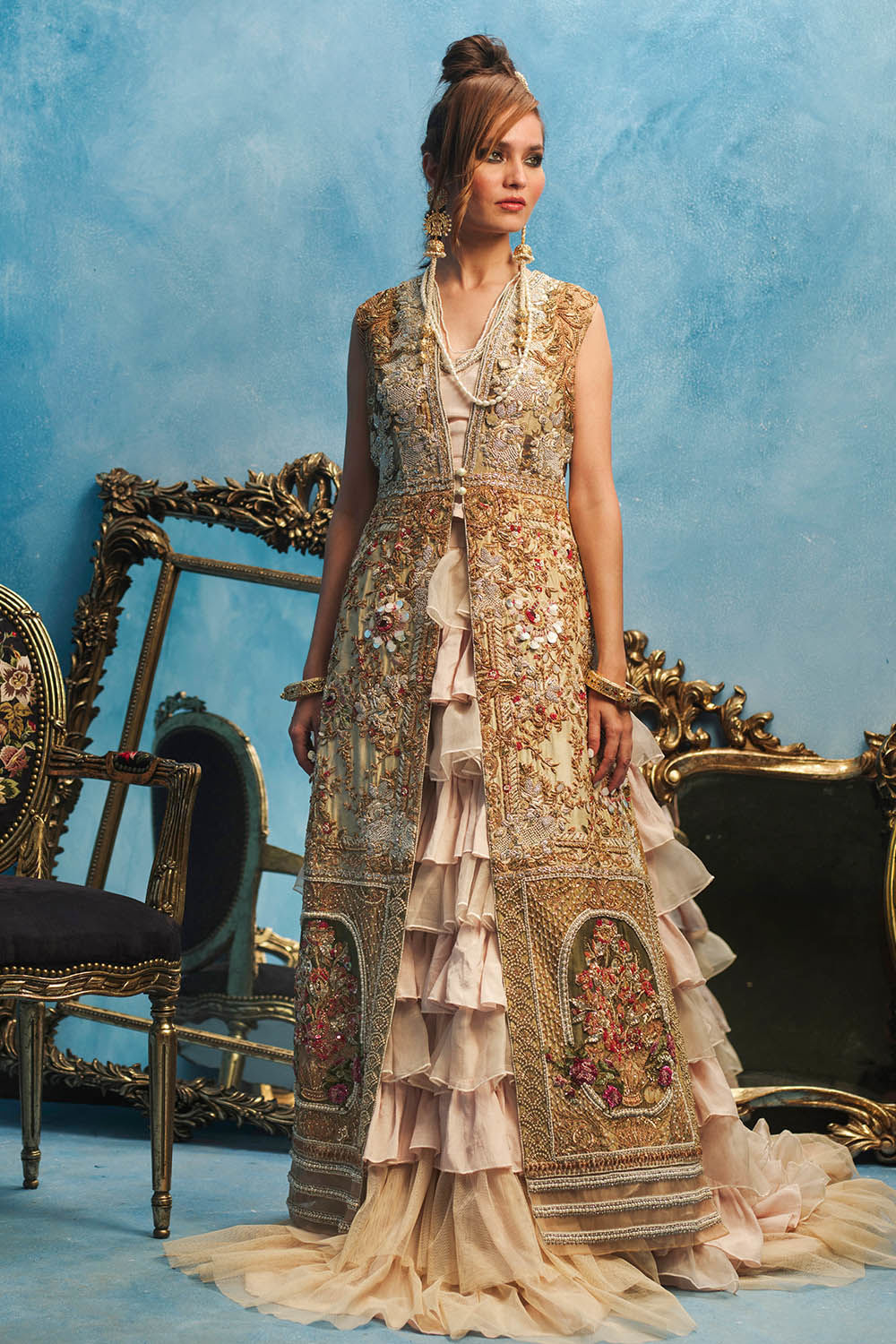 Pakistani Ivory Pearl Zardozi Raw Silk Gown (2-Piece) - Image 1