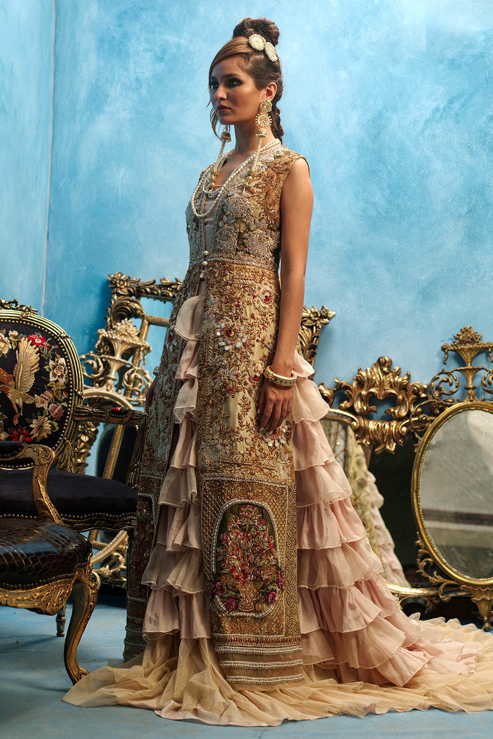 Pakistani Ivory Pearl Zardozi Raw Silk Gown (2-Piece) - Image 4