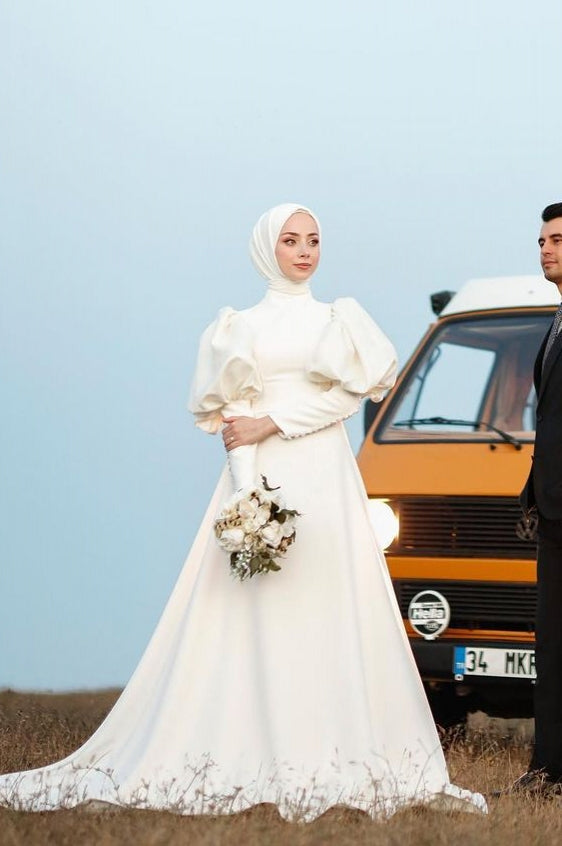 Ivory Satin A-Line Wedding Gown (1-Pc) - Image 2