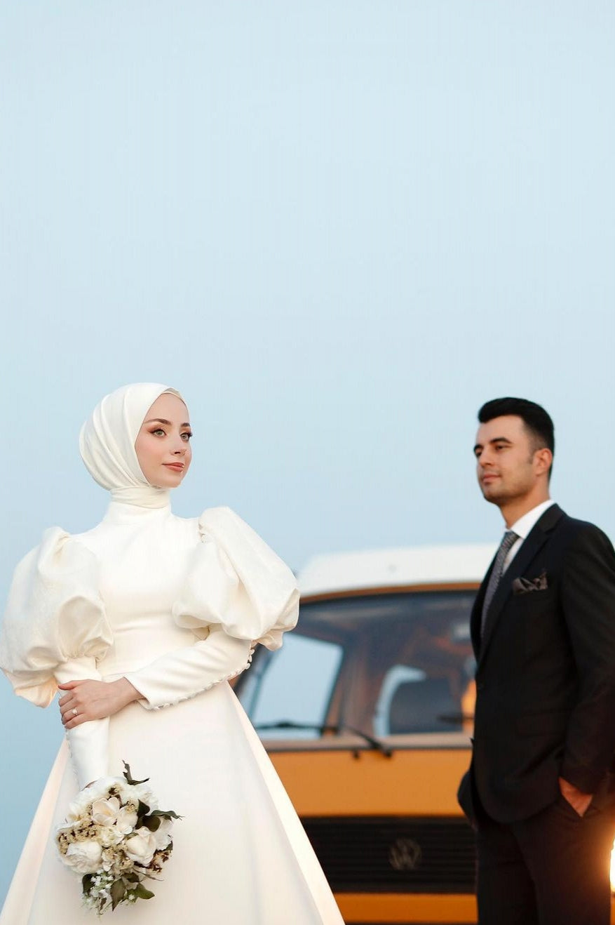 Ivory Satin A-Line Wedding Gown (1-Pc) - Image 4