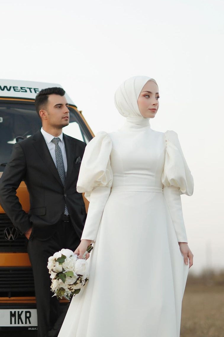 Ivory Satin A-Line Wedding Gown (1-Pc) - Image 5