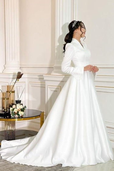 Pakistani Ivory Satin A-Line Wedding Gown (1-Pc) - Image 2