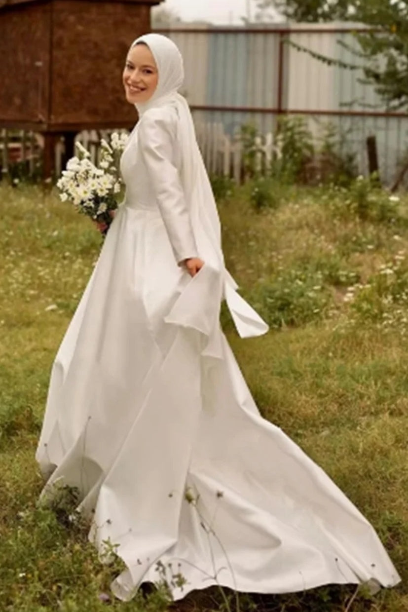 Ivory Beaded Satin A-Line Bridal Gown (1-Pc) - Image 1