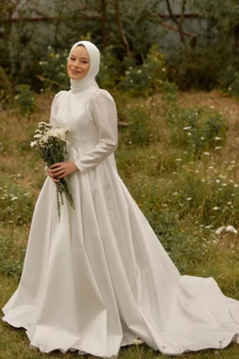 Ivory Beaded Satin A-Line Bridal Gown (1-Pc) - Image 2