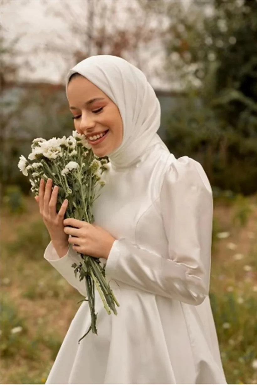 Ivory Beaded Satin A-Line Bridal Gown (1-Pc) - Image 3