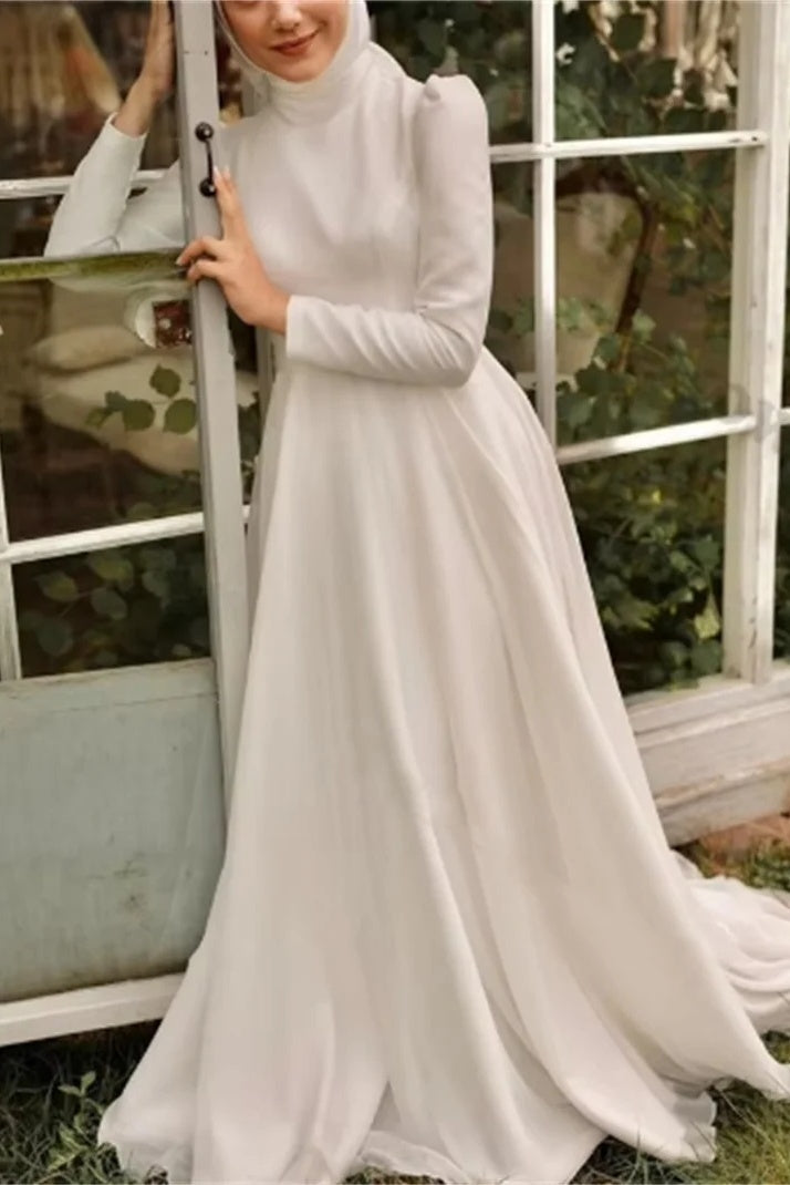 Ivory Beaded Satin A-Line Bridal Gown (1-Pc) - Image 4