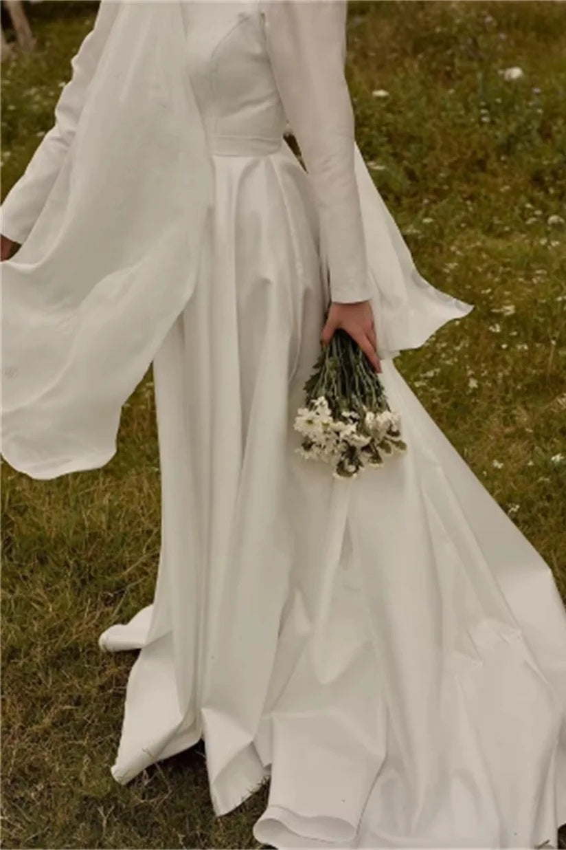 Ivory Beaded Satin A-Line Bridal Gown (1-Pc) - Image 5