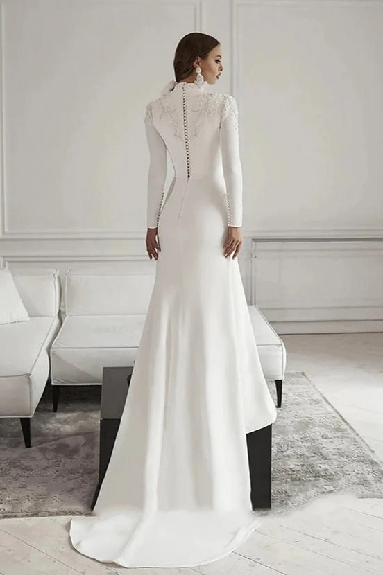 Ivory Appliqué Beaded Soft Satin Mermaid Gown (1-Pc) - Image 2