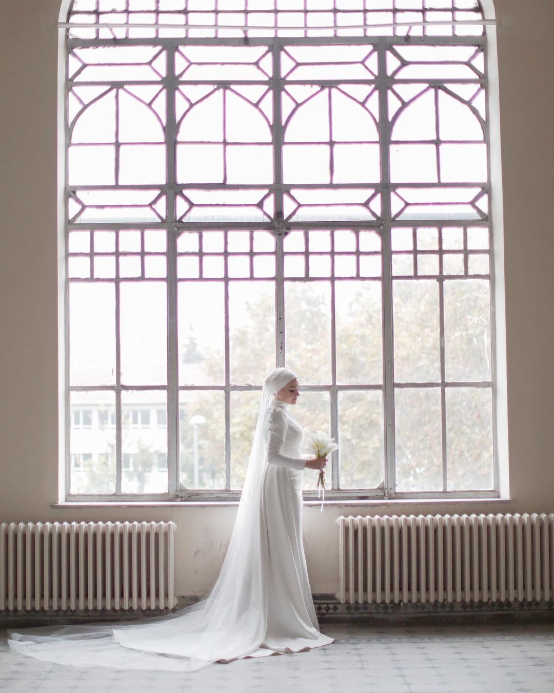 Pakistani Ivory Satin Mermaid Wedding Gown (1-Pc) - Image 9