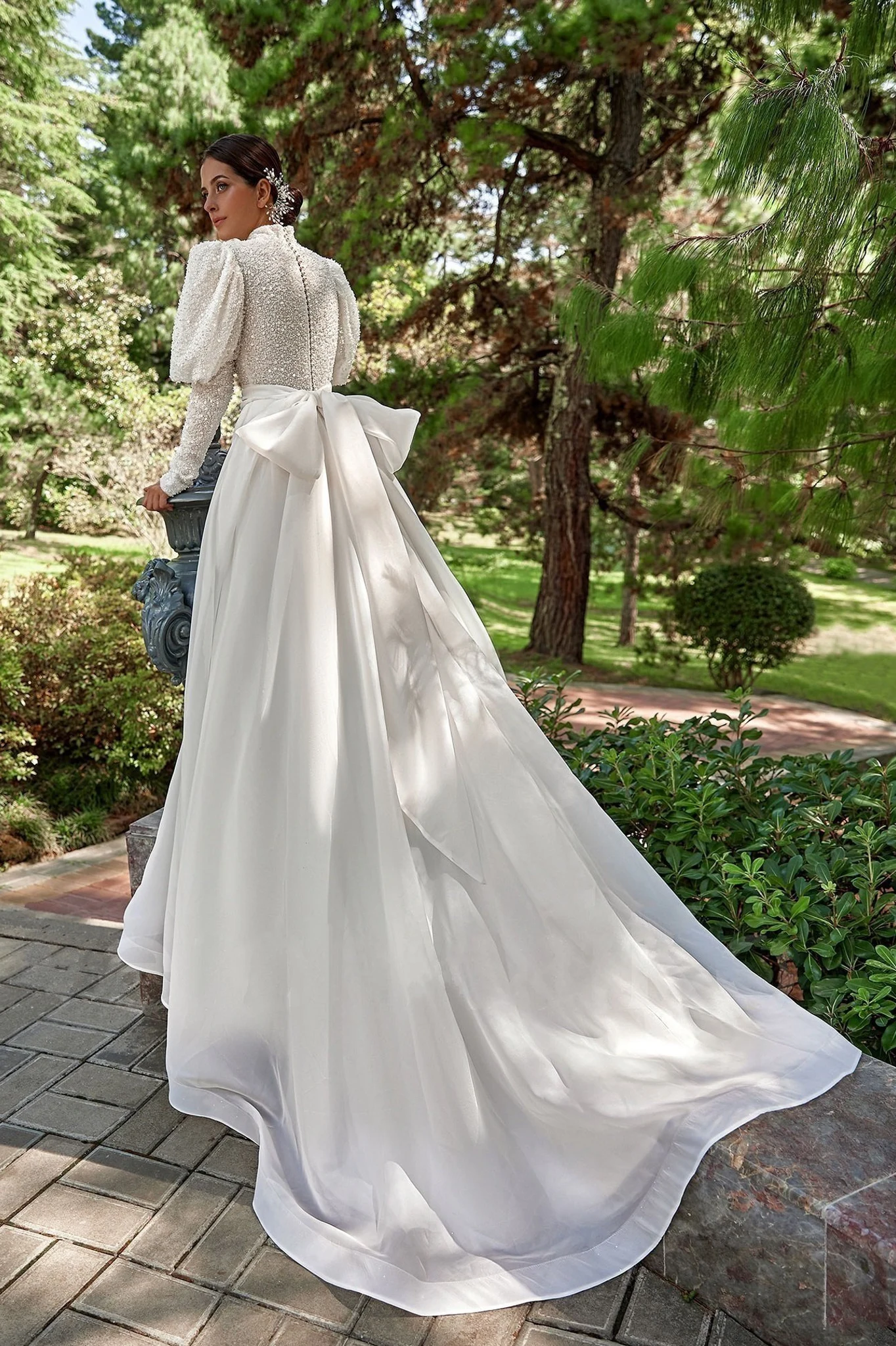 Pakistani Ivory Beaded Satin A-Line Wedding Gown (1-Pc) - Image 4