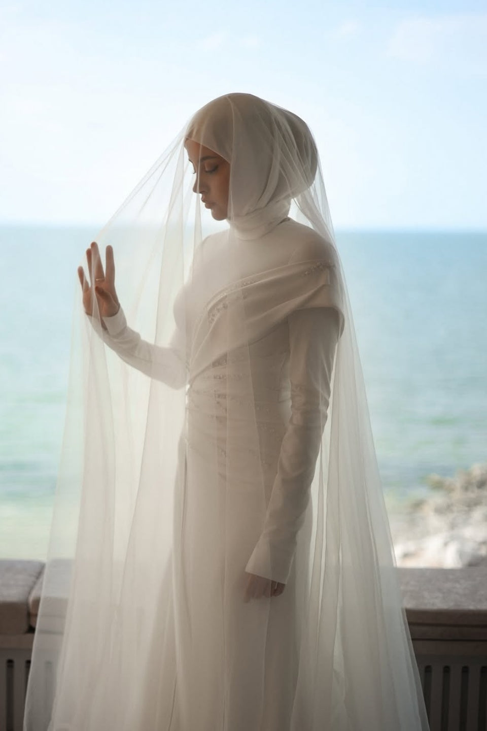 Ivory Beaded Satin A-Line Wedding Gown (2-Piece) - Image 4