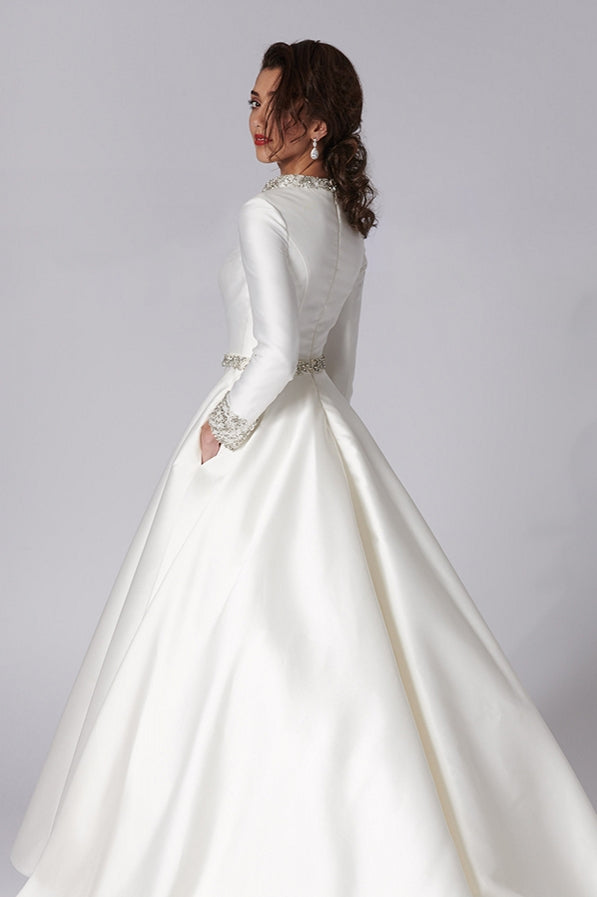 Pakistani Ivory Beaded Satin Ball Gown Wedding Dress (1-Pc) - Image 2