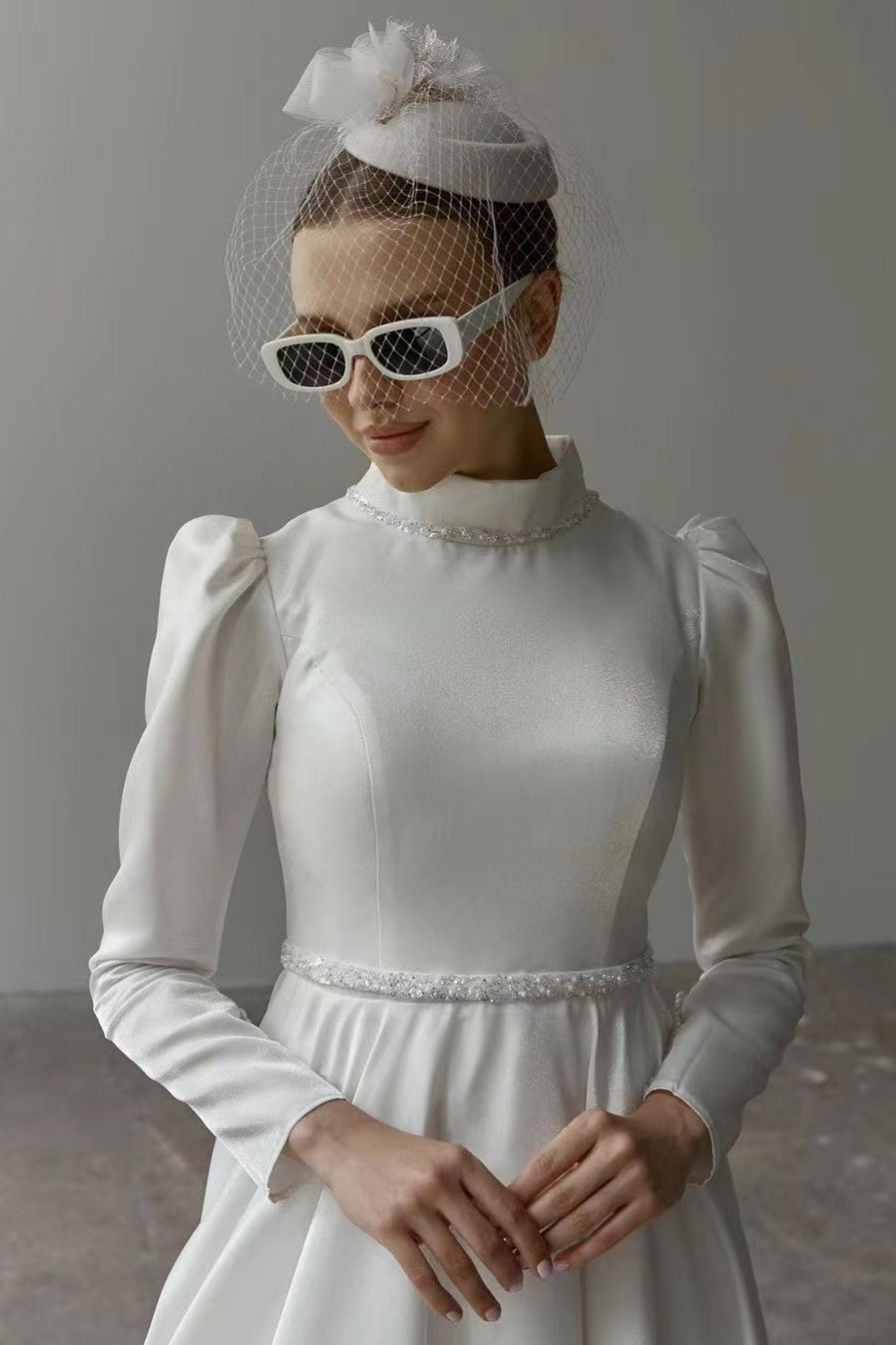 Ivory Beaded Satin A-Line Wedding Gown (1-Pc) - Image 3