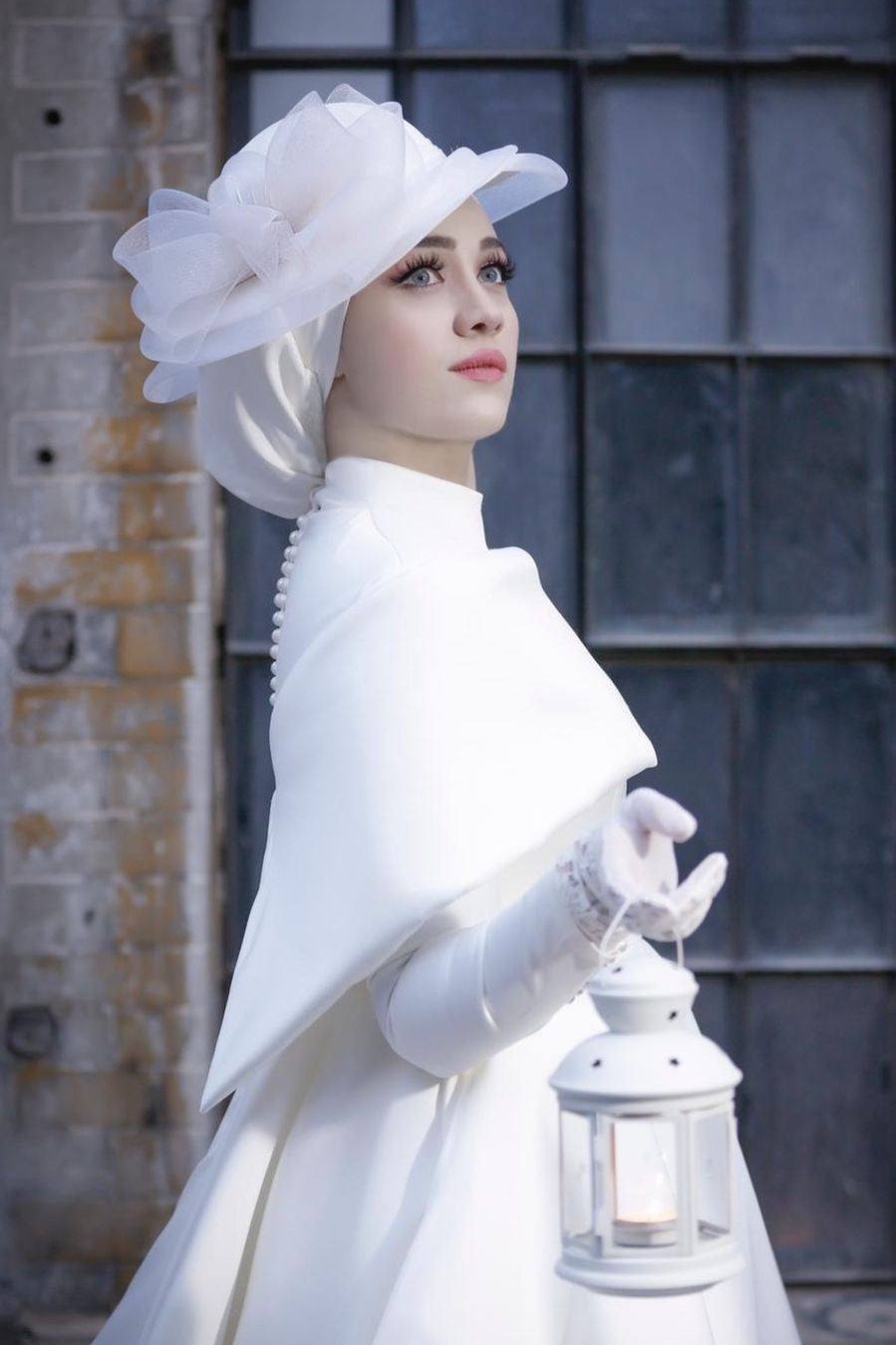 Pakistani Ivory Satin A-Line Bridal Gown (1-Pc) - Image 3