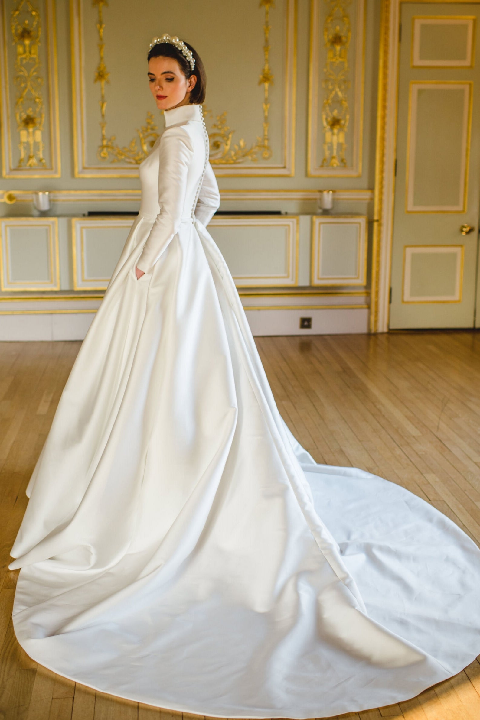 Pakistani Ivory Satin A-Line Wedding Gown (1-Pc) - Image 4